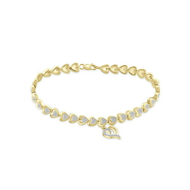 Details about   14K Yellow Gold Over Diamond Accent Heart Link Tennis Bracelet Valentine Gifts